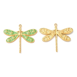 Lime Green 304 Stainless Steel Enamel Pendants, Real 18K Gold Plated, Dragonfly Charm, Lime Green, 24x27x2mm, Hole: 1.4mm