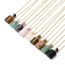 Mixed Stone Openable Natural & Synthetic Mixed Stone Perfume Bottle Pendant Necklaces for Women, 304 Stainless Steel Cable Chain Necklaces, Golden, 18.74 inch(47.6cm)