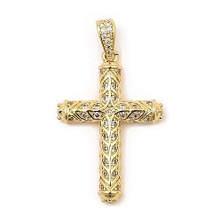 Clear Brass Micro Pave Cubic Zirconia Pendants, Real 16K Gold Plated, Cross, Clear, 31.5x21.5x4mm, Hole: 5x2.5mm