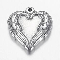 Stainless Steel Color 304 Stainless Steel Pendants, Heart Wing, Stainless Steel Color, 21.5x20x4mm, Hole: 1.5mm