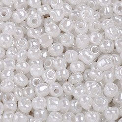 White Glass Seed Beads, Ceylon, Round, White, 3mm, Hole: 1mm, about 10000pcs/pound