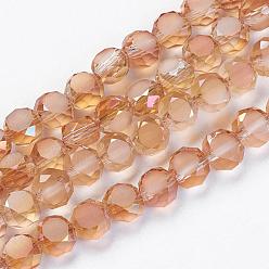 Sandy Brown Electroplate Glass Beads, Half Plated, Faceted, Frosted, Flat Round, Sandy Brown, 6x3mm, Hole: 1mm