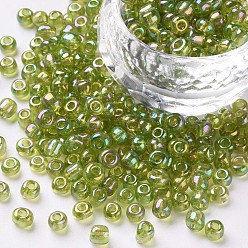 Green Yellow Round Glass Seed Beads, Transparent Colours Rainbow, Round, Green Yellow, 3mm
