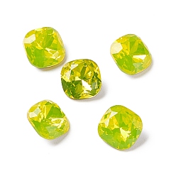 Citrine Opal Style Eletroplated K9 Glass Rhinestone Cabochons, Pointed Back & Back Plated, Faceted, Square, Citrine, 8x8x4mm