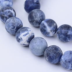 Sodalite Natural Sodalite Beads Strands, Frosted, Round, 6~6.5mm, Hole: 1mm, about 63pcs/strand, 15.5 inch