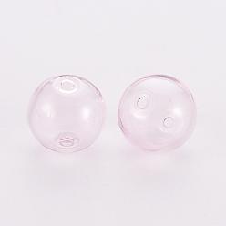Pink Handmade Blown Glass Beads, Round, Pink, 14x13mm, Hole: 1.6mm