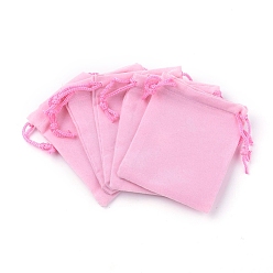 Hot Pink Velvet Cloth Drawstring Bags, Jewelry Bags, Christmas Party Wedding Candy Gift Bags, Hot Pink, 7x5cm