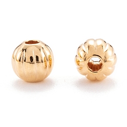 Real 18K Gold Plated Brass Corrugated Beads, Real 18K Gold Plated, Round, 4mm, Hole: 1mm
