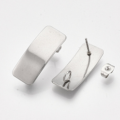 Stainless Steel Color 304 Stainless Steel Stud Earring Findings, with Loop and Ear Nuts/Earring Backs, Rectangle, Stainless Steel Color, 26.5x10mm, Hole: 3mm, Pin: 0.7mm