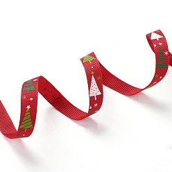 Красный Полиэстер Grosgrain ленты, Новогодняя тема, для изготовления ювелирных изделий, красные, 3/8 дюйм (10 мм), 100yards / рулон (91.44 м / рулон)