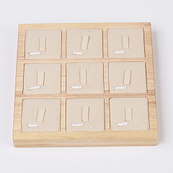 PeachPuff Wood Ring Displays, with Faux Suede, 9 Compartments, Square, PeachPuff, 15x15x1.8cm