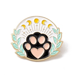 Colorido Pin de esmalte con estampado de pata de gato, insignia de aleación redonda plana para ropa de mochila, dorado, colorido, 27.1x30.5x1.5 mm, pin: 1 mm