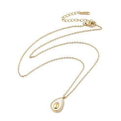 Real 14K Gold Plated Natural Shell Teardrop Pendant Necklace with 304 Stainless Steel Cable Chains for Women, Real 14K Gold Plated, 16.34 inch(41.5cm)