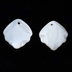 Белый Природные подвески оболочки пресноводных, Petaline, белые, 14x13x2 мм, отверстие : 1 мм