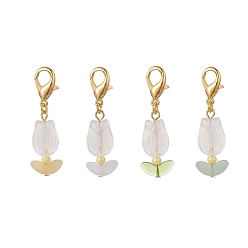 Mixed Color Tulip Opaque Acrylic & Glass Leaf Pendants Decorations, with Zinc Alloy Lobster Claw Clasps, Mixed Color, 46mm