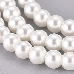 Blanc Brins de perles de verre teints écologiques, Grade a, ronde, cordon en coton fileté, blanc, 5mm, Trou: 1.2~1.5mm, Environ 80 pcs/chapelet, 15.7 pouce