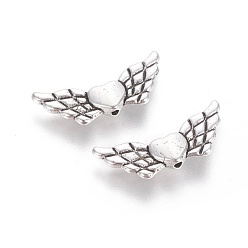 Antique Silver Tibetan Style Alloy Angeltee Beads, Winged Heart, Lead Free & Cadmium Free, Antique Silver, 22x9x3mm, Hole: 1mm, about 869pcs/1000g
