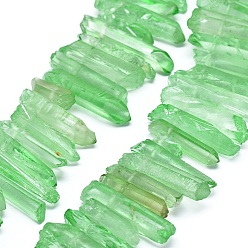Spring Green Natural Dyed Quartz Pointed Beads Strands, Top Drilled Beads, Bullet, Spring Green, 21~30x3~9mm, Hole: 1mm, about 41~42pcs/strand, 6.6  inch~7.4 inch(17~19cm)
