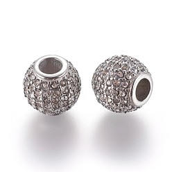 Stainless Steel Color 304 Stainless Steel European Beads, Large Hole Beads, with Rhinestone, Rondelle, Crystal, Stainless Steel Color, 11x10mm, Hole: 4.5mm