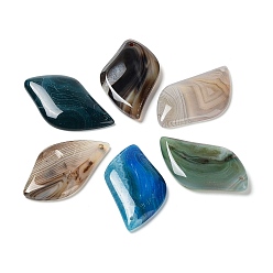 Mixed Color Natural Banded Agate/Striped Agate Pendants, Dyed & Heated, Leaf Charms, Mixed Color, 50~52x28~29x5~6mm, Hole: 1.6mm