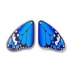 Azul Colgante de acrílico opaco, alas de mariposa, azul, 34x22x1.5 mm, agujero: 1.4 mm