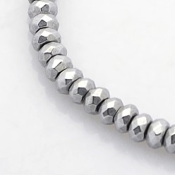 Platinum Plated Electroplate Non-magnetic Synthetic Hematite Beads Strands, Faceted Rondelle, Platinum Plated, 3x2mm, Hole: 1mm, about 214pcs/strand, 15.7 inch