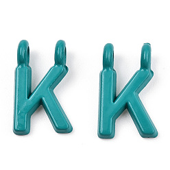 Letter K Rack Plating Spray Painted Alloy 2-Loop Link Pendants, Letter Charms, Lead Free & Nickel Free & Cadmium Free, Letter.K, 14.5x9x2mm, Hole: 2mm