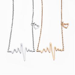 Mixed Color 304 Stainless Steel Pendant Necklaces, Heartbeat, Mixed Color, 18.1 inch(46cm)