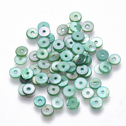 Vert De Mer Clair Perles de coquillages naturels d'eau douce, teint, disque, vert de mer clair, 6x1mm, Trou: 1.2mm