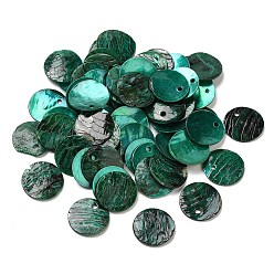 Verdemar Encantos de conchas de akoya naturales pintados con spray, madre de concha, encantos planas redondas, verde mar, 13x1.5 mm, agujero: 1 mm