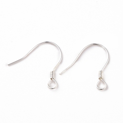 Silver 925 Sterling Silver Earring Hooks, with Horizontal Loops, Silver, 15.5x15.4mm, 22 Gauge(0.6mm), Hole: 1.5mm