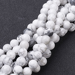 Howlite Perles en pierres gemme, perles rondes en howlite naturelles, blanc, 8mm, Trou: 1mm, Environ 45~48 pcs/chapelet, 15~16 pouce