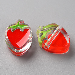 Rouge Perles acryliques émail transparent, fraise, rouge, 25.5x19x9mm, Trou: 3.5mm