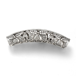 Antique Silver Tibetan Style Alloy Tube Beads, Curved Tube Noodle Beads, Cadmium Free & Lead Free, Curved Tube with Flower, Antique Silver, 48x9x10mm, Hole: 6.5mm, about 100pcs/1000g