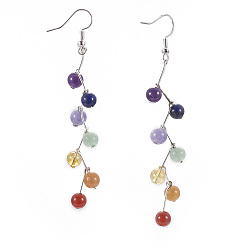 Mixed Stone Natural Mixed Stone Dangle Earrings, with Brass Earrings Hooks, 85~86mm