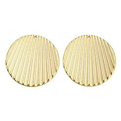 Real 24K Gold Plated Rack Plating Eco-friendly Brass Pendants, Cadmium Free & Lead Free, Corrugated Flat Round Charm, Real 24K Gold Plated, 21x0.5mm, Hole: 1.4mm