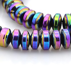 Plaqué Multicolore Brins de perles rondelles en hématite synthétique non-magnétique grade aaa, multi-couleur plaquée, 6x2.5mm, Trou: 1mm, Environ 89 pcs/chapelet, 9.8 pouce