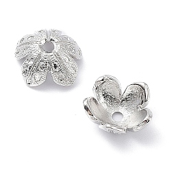 Real Platinum Plated Brass Bead Caps, 5-Petal Flower, Real Platinum Plated, 10.5~11x4.5mm, Hole: 1.6mm