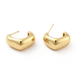Real 18K Gold Plated Brass Thick C-Shaped Stud Earrings, Half Hoop Earrings for Women, Cadmium Free & Nickel Free & Lead Free, Real 18K Gold Plated, 15x20x9.5mm, Pin: 0.8mm