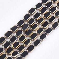Black Electroplate Glass Beads Strands, Edge Plated, Rectangle, Black, 9~9.5x6~6.5x3.5mm, Hole: 1mm, about 28pcs/strand, 10.6 inch