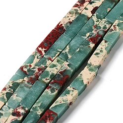 Teal Synthetic Imperial Jasper Beads Strands, Dyed, Cuboid, Teal, 12~13.5x4~4.5mm, Hole: 0.8mm, about 29pcs/strand, 14.96 inch~15.19 inch(38~38.6cm)