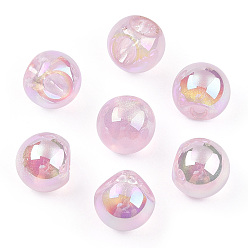 Rose Nacré Placage uv perles acryliques irisées arc-en-ciel, ronde, perle rose, 16.5mm, Trou: 3mm