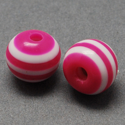 Medium Violet Red Round Striped Resin Beads, Medium Violet Red, 8x7mm, Hole: 1.8~2mm
