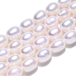 Color de la concha Hilos de perlas de agua dulce cultivadas naturales, arroz, color de concha, 7.3~8.3x5.9~6.6 mm, agujero: 0.7~0.8 mm, sobre 45~50 unidades / cadena, 14.17 pulgada (36 cm)