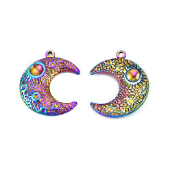 Rainbow Color Rack Plating Rainbow Color 201 Stainless Steel Pendant Cabochon Settings, Moon, Tray: 5~12mm, 30x25x3.5mm, Hole: 1.8mm