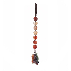Red Agate Сердце натуральный красный агат и смешанная каменная крошка кисточка кулон украшения, подвесное украшение из нейлоновой нити, 215~220 мм