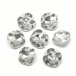 Clear Pointed Back Glass Rhinestone Cabochons, Faceted, Back Plated, Square, Clear, 12x12x5mm