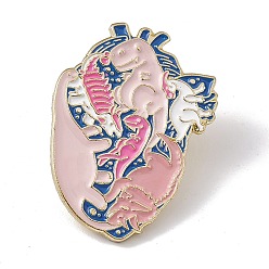 Dinosaur Anatomical Heart Enamel Pin, Light Gold Alloy Brooch for Backpack Clothes, Dinosaur Pattern, 30x22x2mm, Pin: 1.3mm