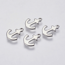 Stainless Steel Color 304 Stainless Steel Charms, Anchor, Stainless Steel Color, 12x9x1mm, Hole: 1mm