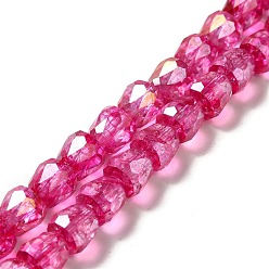 Deep Pink Electroplate Transparent Glass Beads Strand, AB Color Plated, Faceted, Bell, Deep Pink, 8x8mm, Hole: 1.2mm, about 60pcs/strand, 18.11 inch(46cm)